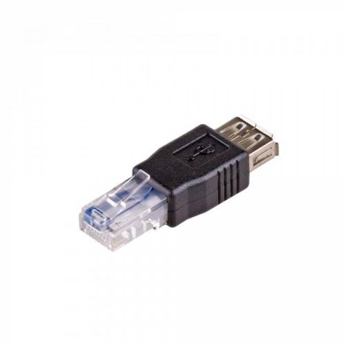 Adaptor Akyga AK-AD-27, USB-A Female - RJ45 Male, Black