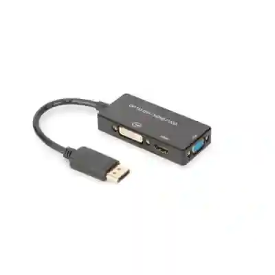 Adaptor ASSMANN 3in1, DisplayPort Male - HDMI + DVI + VGA Female, Black