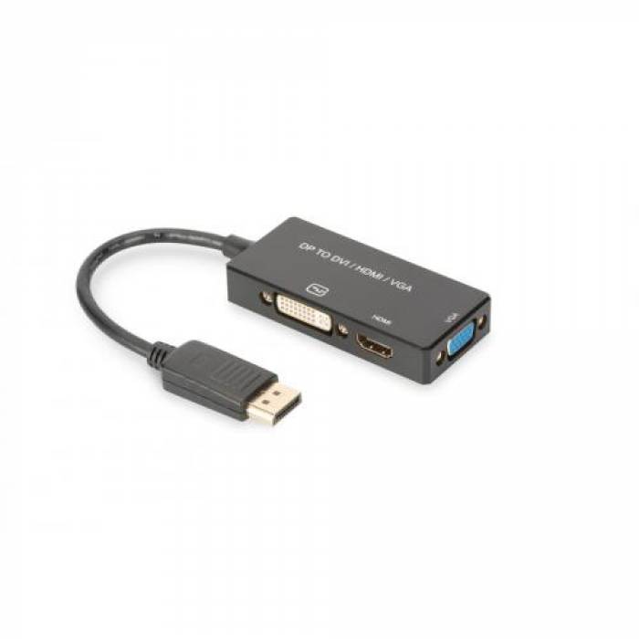 Adaptor ASSMANN 3in1, DisplayPort Male - HDMI + DVI + VGA Female, Black