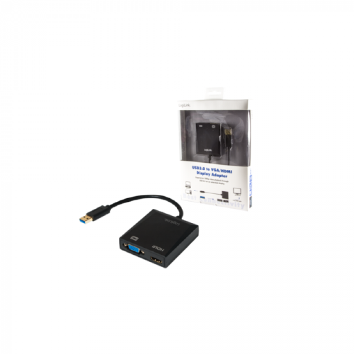 Adaptor Logilink, 1x USB 3.0 - VGA / HDMI, Black