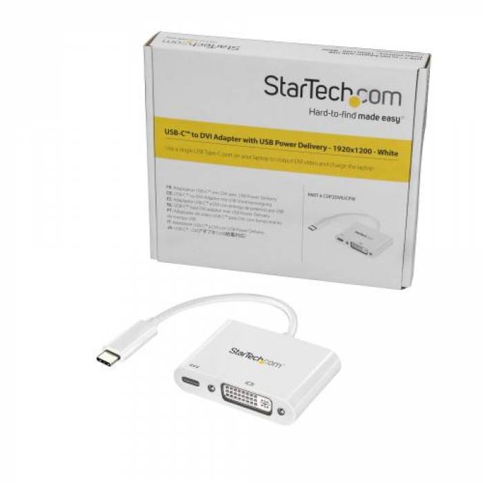 Adaptor Startech CDP2DVIUCPW, USB-C - DVI, White