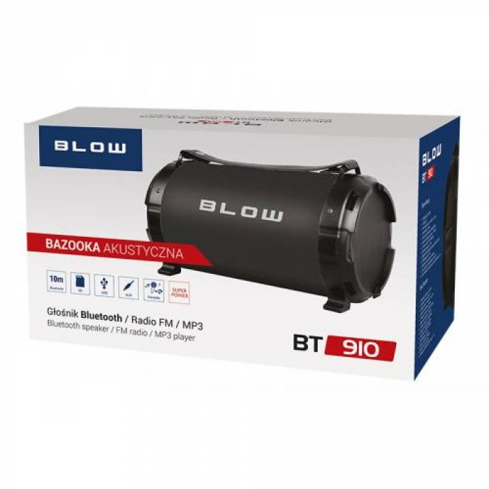 Boxa portabila Blow BAZOOKA BT910, Bluetooth, Black