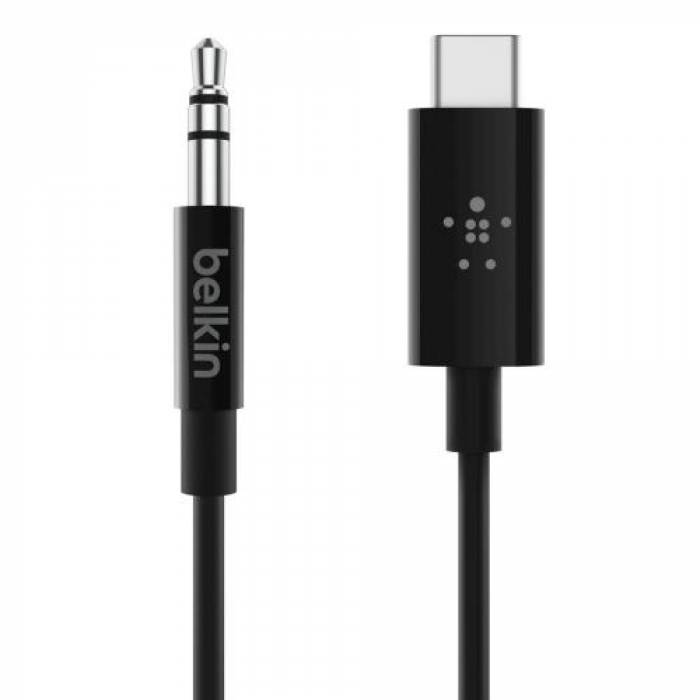 Cablu audio stereo Belkin ROCKSTAR, conectori USB-C la jack 3.5mm, 0.9m, Black