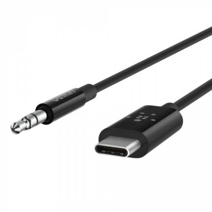 Cablu audio stereo Belkin ROCKSTAR, conectori USB-C la jack 3.5mm, 0.9m, Black