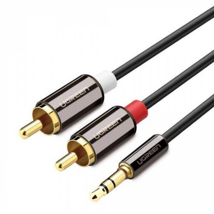 Cablu audio Ugreen AV116, 3.5mm jack male - 2x RCA male, 1m, Black