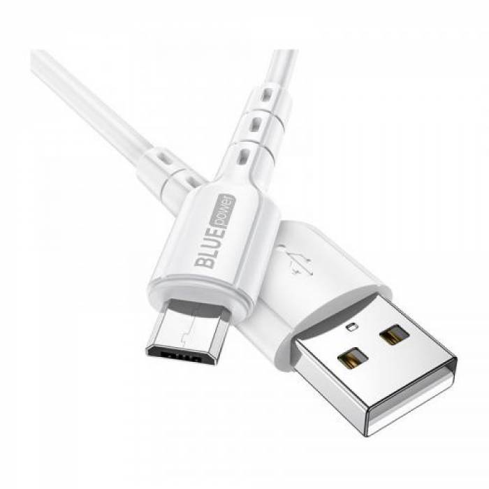 Cablu de date Blue Power BDU01 Novel, USB - microUSB, 1m, White