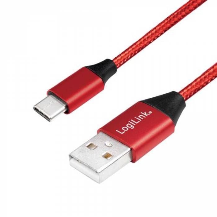 Cablu de date Logilink CU0148, USB 2.0 - USB-C, 1m, Red