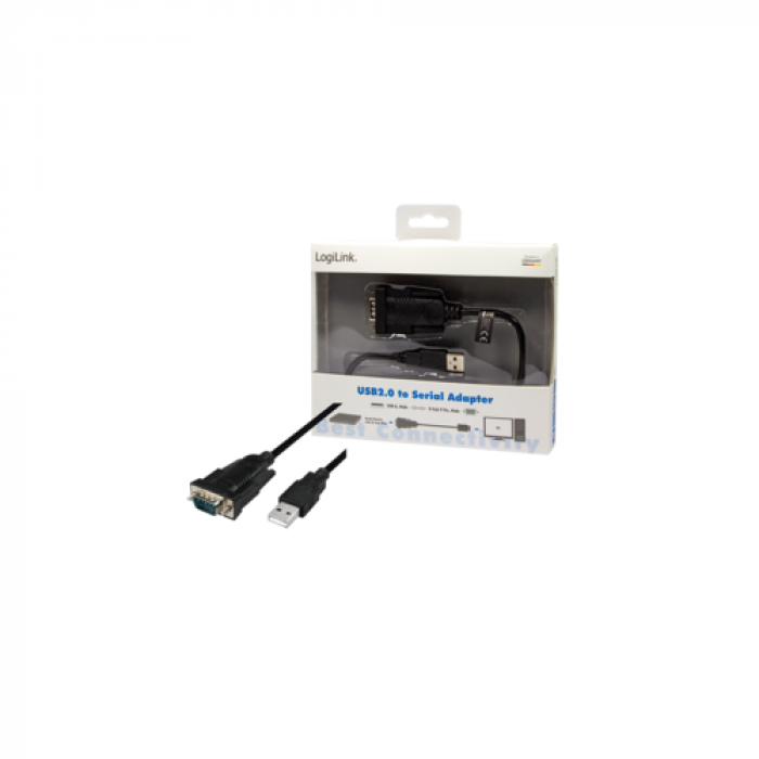 Cablu Logilink AU0048, USB 2.0 - Serial adapter, 1.5m, Black