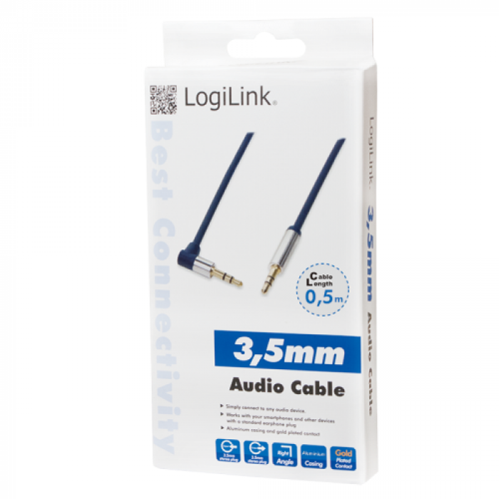 Cablu LogiLink CA11050, Jack 3.5mm - Jack 3.5mm, 0.5m, Blue