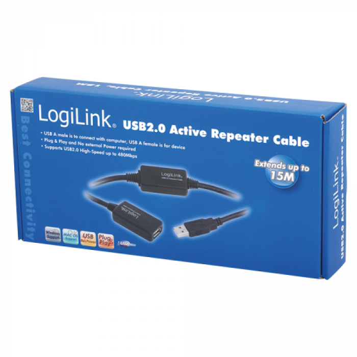 Cablu LogiLink UA0146, USB 2.0 Male - USB 2.0 Female, 20m