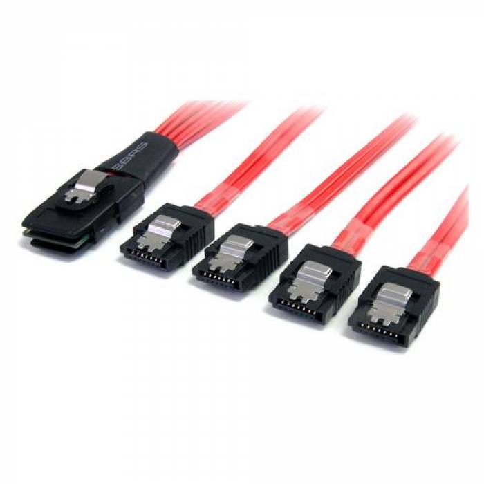 Cablu Startech SAS8087S4100, Mini SAS - 4x SATA 7pin, 1m, Red