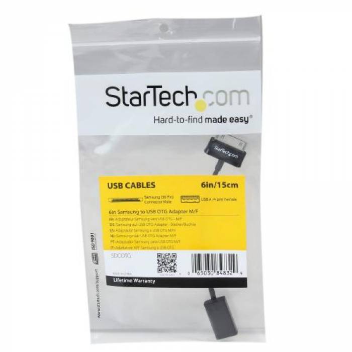 Cablu Startech SDCOTG, USB OTG - Samsung (30 Pin), Black