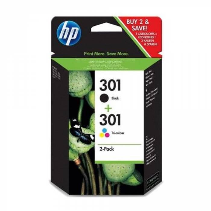 Cartus cerneala HP No 301 DoublePack Black/Tricolor N9J72AE