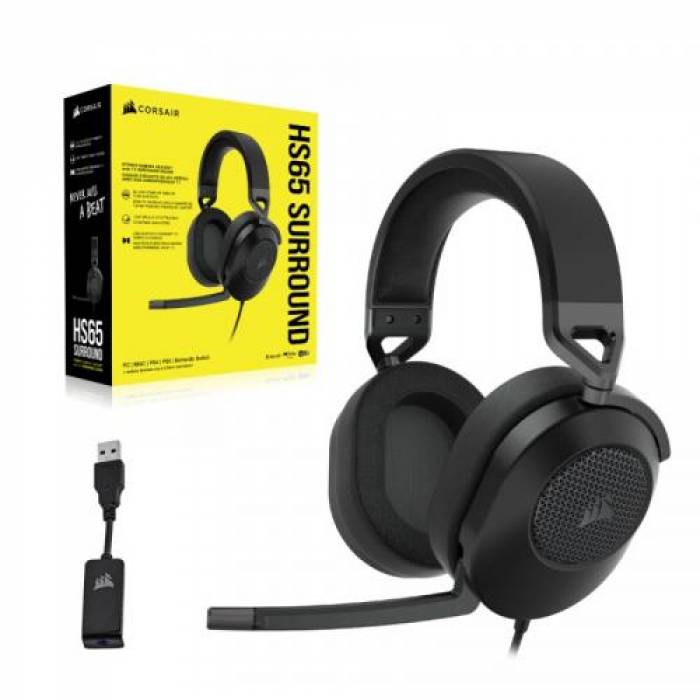 Casti cu microfon Corsair HS65 Surround, Carbon