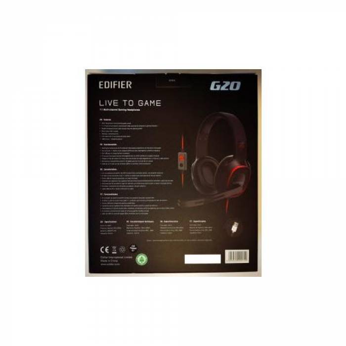 Casti cu microfon Edifier G20, USB-A, Black-Red