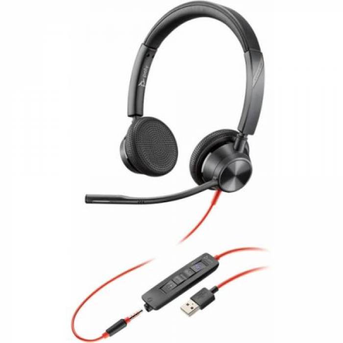 Casti cu microfon Poly Plantronics Blackwire 3325 Microsoft, 3.5mm jack/USB-A, Black