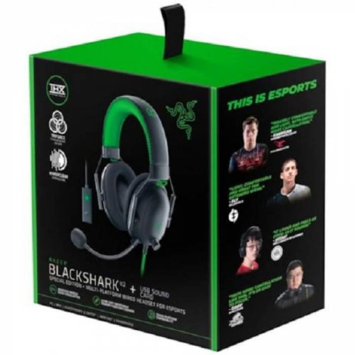 Casti cu microfon Razer BlackShark V2, Black-Green