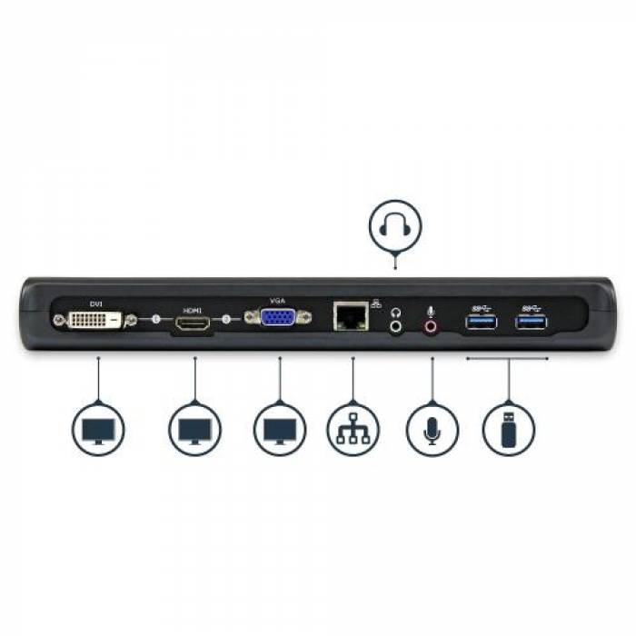 Docking Station Startech USB3SDOCKHDV, Black