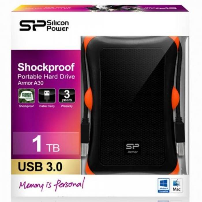 Hard Disk Portabil Silicon Power Armor A30 1TB, USB 3.1, 2.5inch, Black