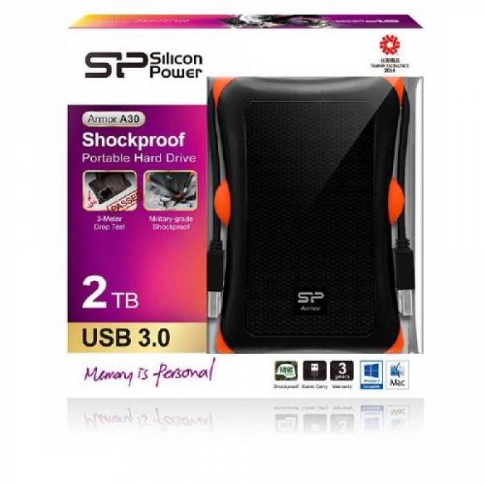 Hard Disk Portabil Silicon Power Armor A30 2TB, USB 3.1, 2.5inch, Black