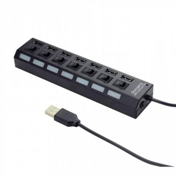 Hub USB Gembird UHB-U2P7-03, 7x USB 2.0, Black