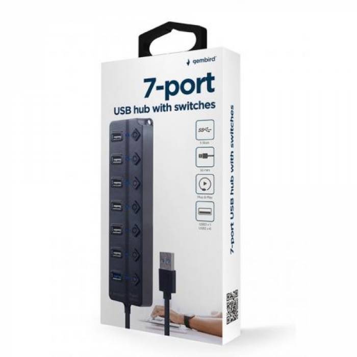 Hub USB Gembird UHB-U3P1U2P6P-01, 6x USB 2.0, 1x USB 3.1, Black