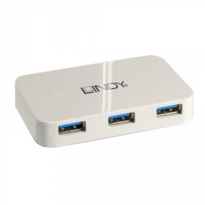 Hub USB Lindy LY-43143, 4x USB 3.0, White