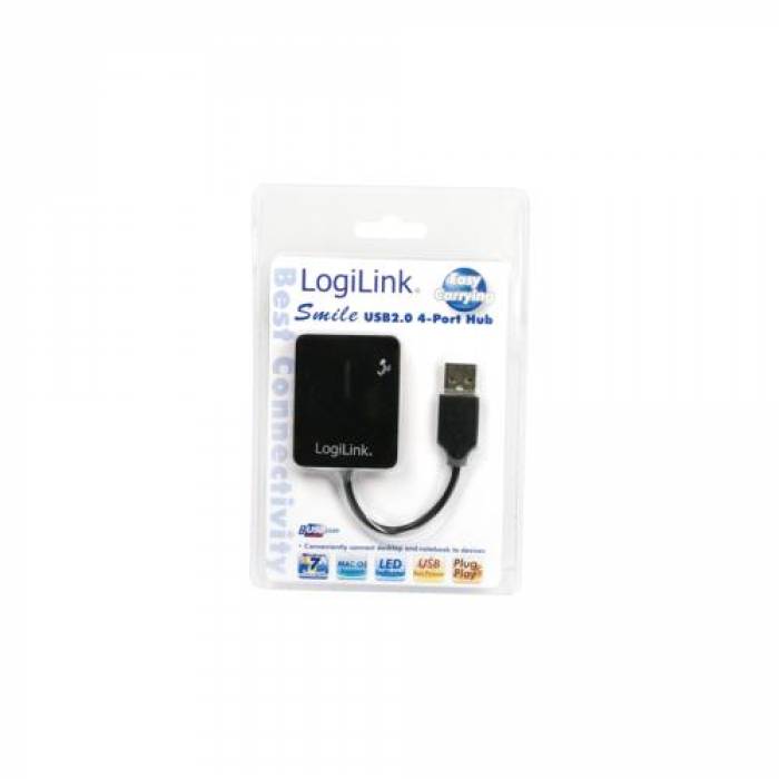 Hub USB LogiLink Smile, 4x USB 2.0, Black