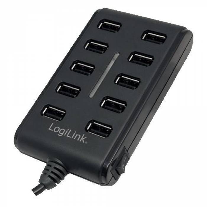 Hub USB Logilink UA0125, 10x USB 2.0, Black