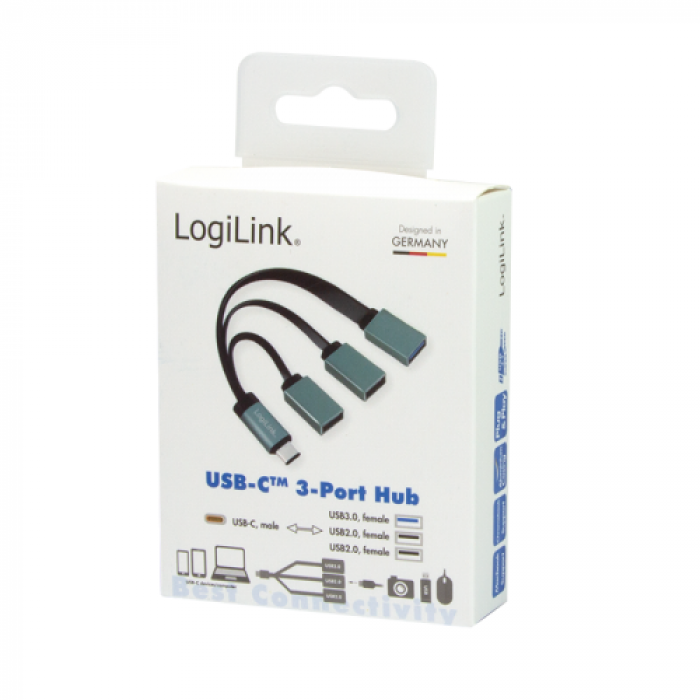 Hub USB Logilink UA0315, 1x USB 3.2 gen 1 + 2x USB 2.0, Black