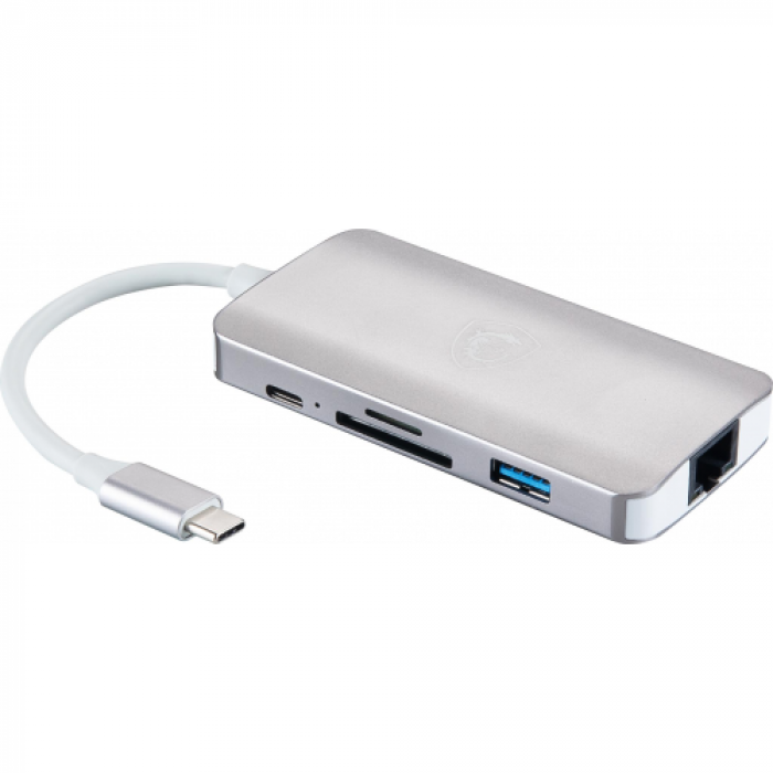 Hub USB MSI 9in1, 1x USB 3.0 + 1x USB-C, Silver