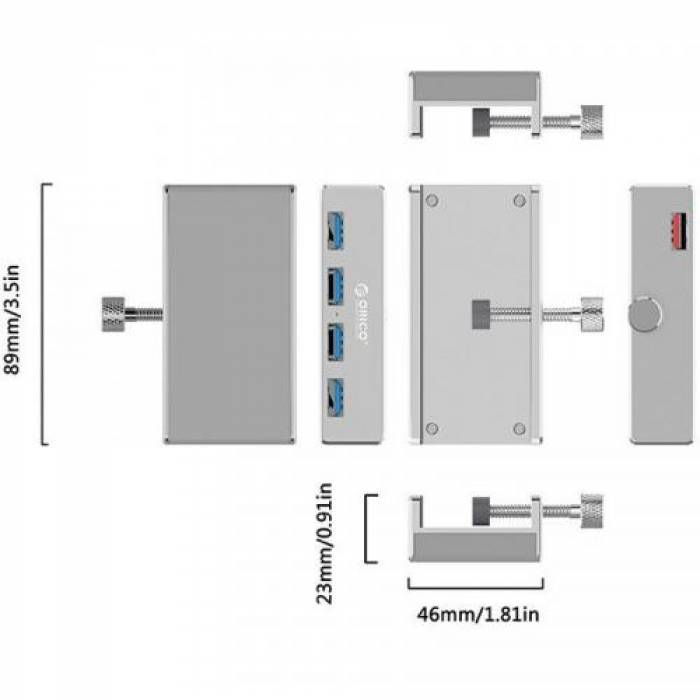 Hub USB Orico MH4PU, 4x USB 3.2 Gen 1, Silver