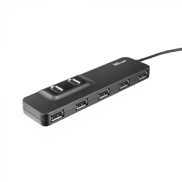 Hub USB Trust Oila, 7x USB 2.0, Black