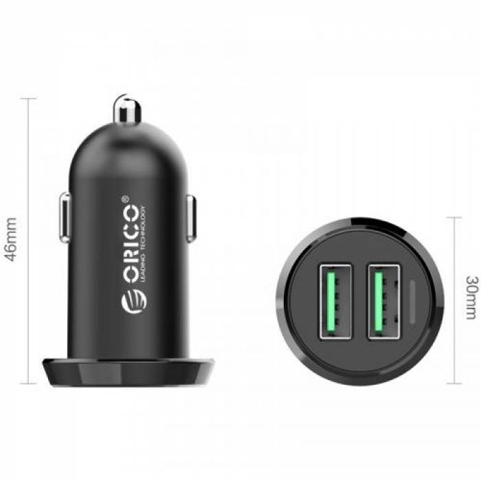 Incarcator auto Orico, 2x USB, 3.4 A, Black