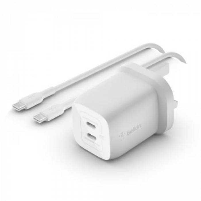 Incarcator Belkin WCH013VF2MWH-B6, 2x USB-C, 65W, White