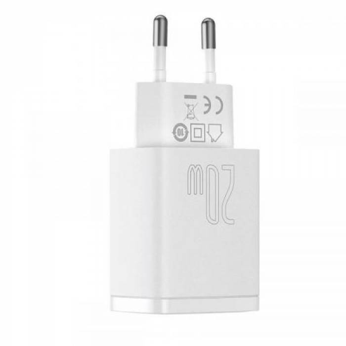  Incarcator retea Baseus Compact CCXJ-B01, 1x USB-C + 1x USB, 3A, White