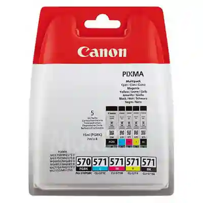 Kit Cartus Cerneala PGI-570/CLI-571 Multi Pack Cyan, Magenta, Yellow, Black, Photo Black - BS0372C004AA