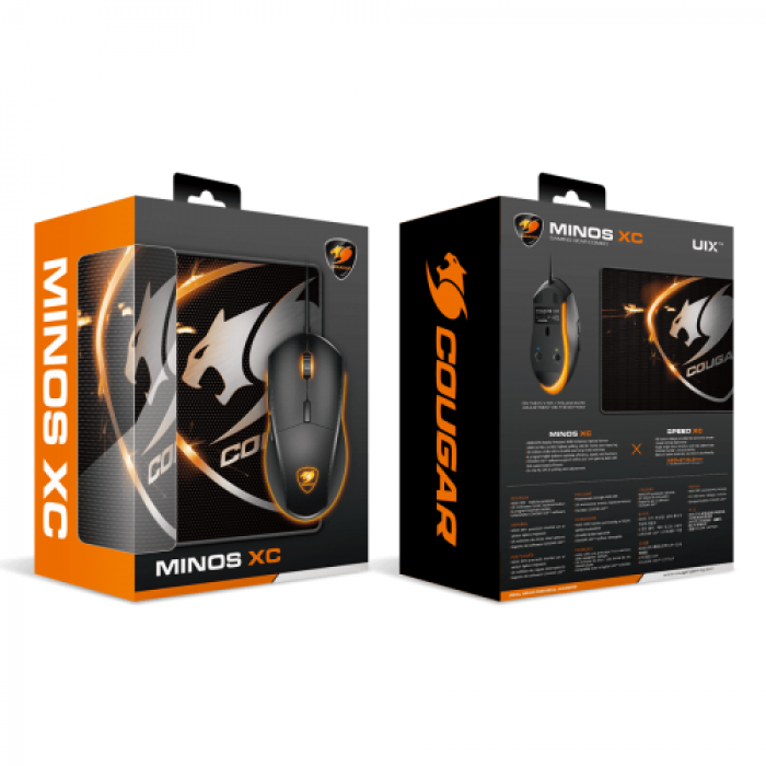 Kit Cougar Minos XC - Mouse Optic, LED, USB, Black + Mouse Pad Speed, Black