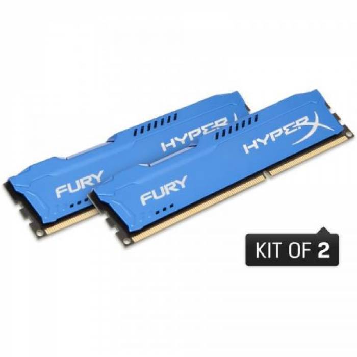 Kit Memorie HyperX Fury Blue 8GB, DDR3-1600MHz, CL10, Dual Channel