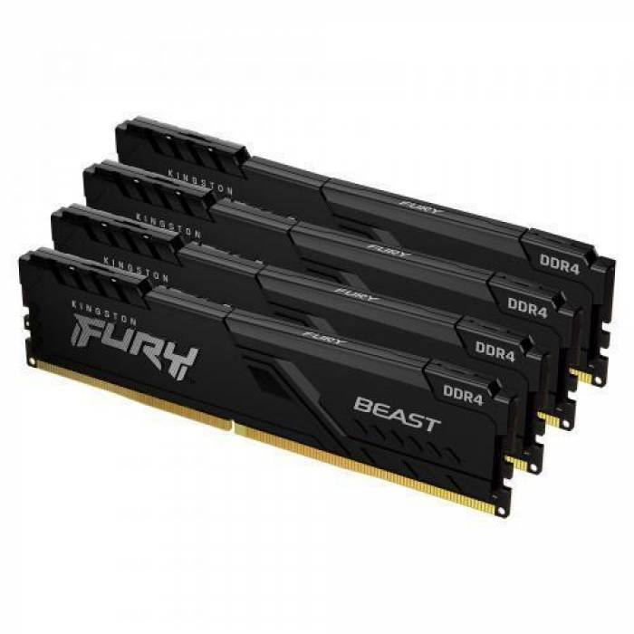 Kit memorie Kingston FURY Beast Black 128GB, DDR4-2666MHz, CL16, Quad Channel