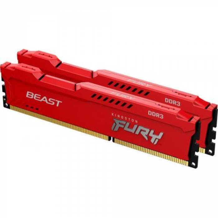 Kit Memorie Kingston Fury Beast Red, 16GB, DDR3-1600, CL10, Dual Channel