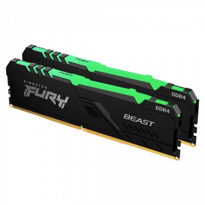 Kit memorie Kingston FURY Beast RGB 16GB, DDR4-3000MHz, CL15, Dual Channel