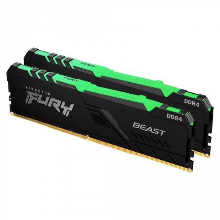 Kit memorie Kingston FURY Beast RGB 32GB, DDR4-3000MHz, CL15, Dual Channel