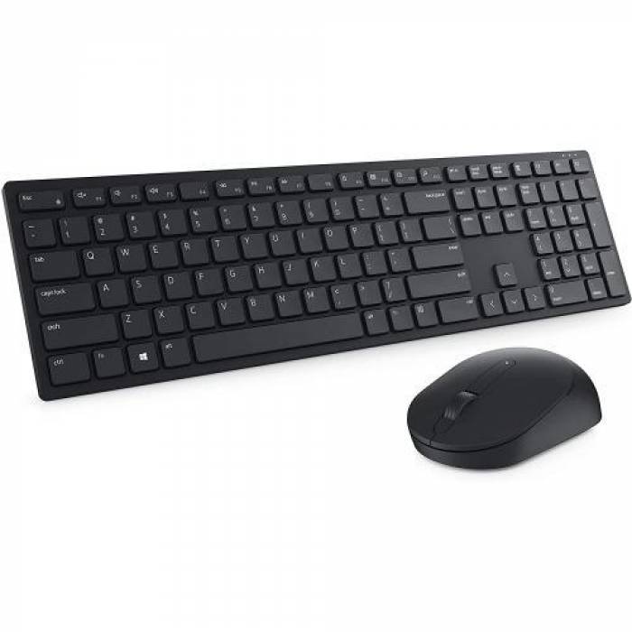 Kit Wireless Tastatura Dell KM3322W, Layout RO, USB, Black + Mouse optic, USB, Black