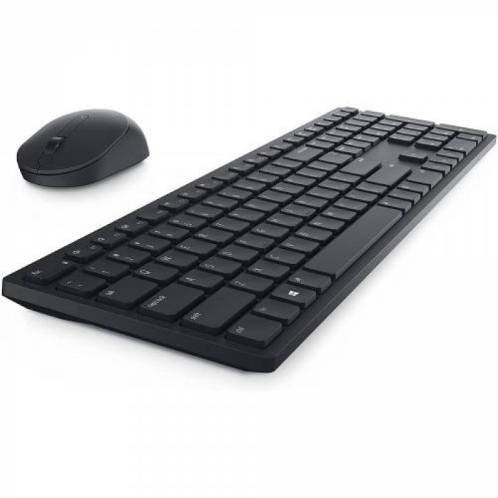 Kit Wireless Tastatura Dell KM3322W, Layout RO, USB, Black + Mouse optic, USB, Black