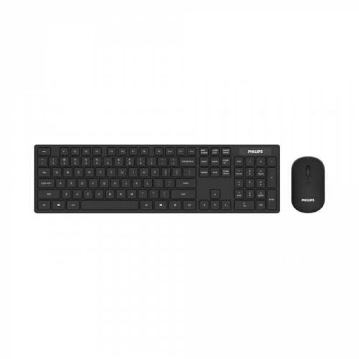 Kit Wireless Tastatura Philips SPT6103B, USB, Black + Mouse Optic, USB, Black