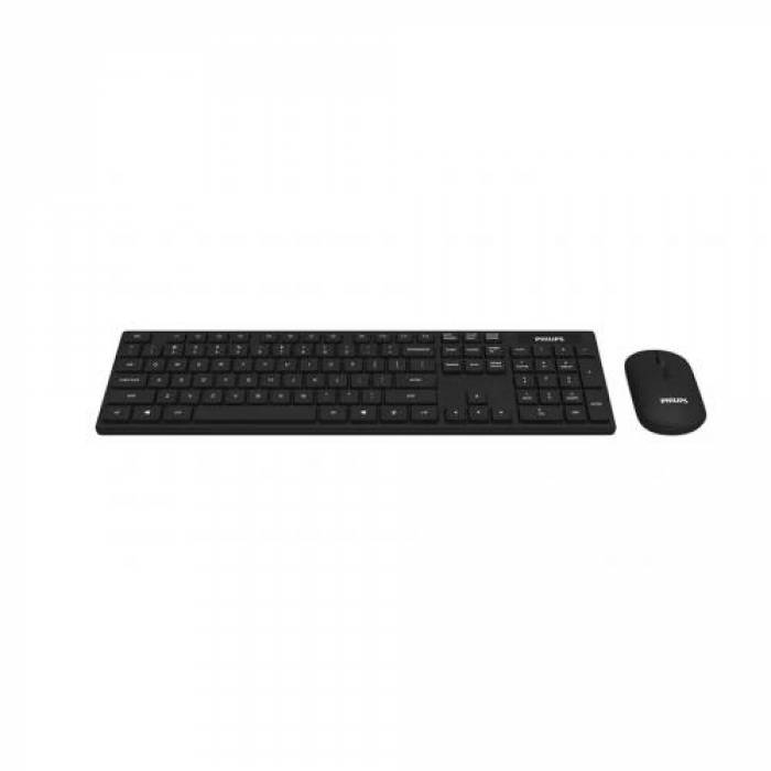 Kit Wireless Tastatura Philips SPT6103B, USB, Black + Mouse Optic, USB, Black