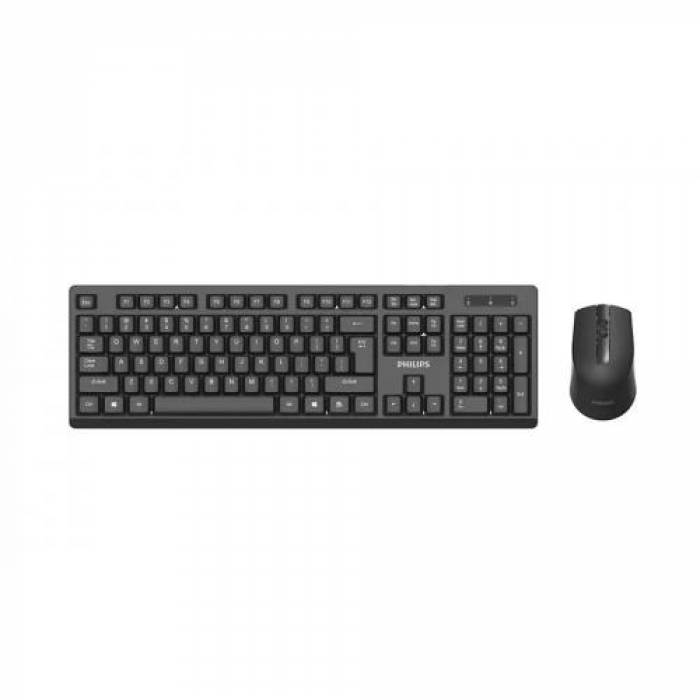 Kit Wireless Tastatura Philips SPT6324B, USB, Black + Mouse Optic, USB, Black