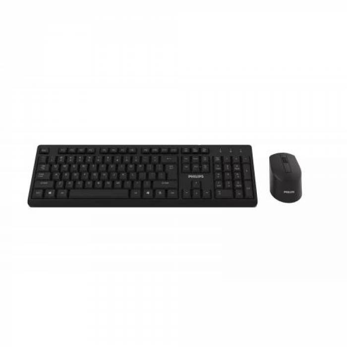 Kit Wireless Tastatura Philips SPT6324B, USB, Black + Mouse Optic, USB, Black