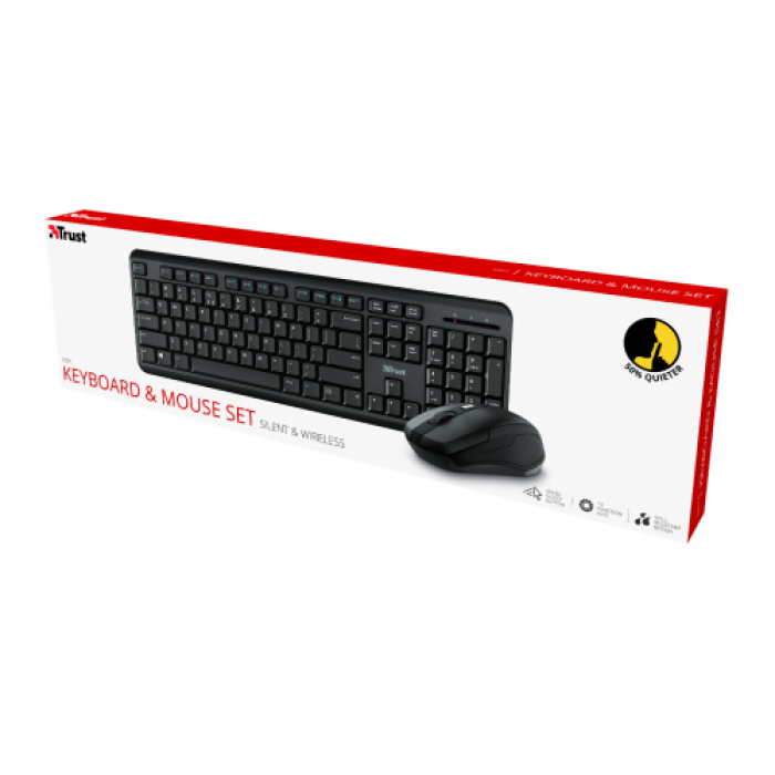 Kit Wireless Trust ODY - Tastatura, USB, Black + Mouse Optic, USB, Black